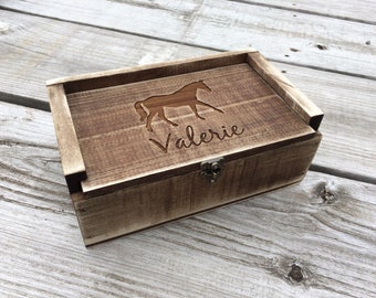 Equestrian Horse Personalized Wood Storage Box, Awards Display, Kid's Birthday Gift