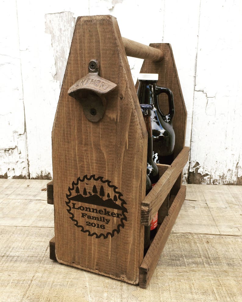 Personalized 64oz Growler Beer Tote Wooden Beer Carrier, Men's Gift image 7