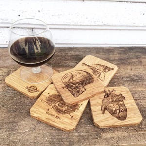 Anatomy Coaster Set Laser Engraved Oak Wood, Medical Gift (Set of 4) USA Made