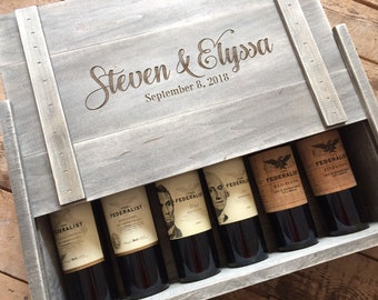 RUSH Six Bottle Personalized Wood Wine Box, Gift Box