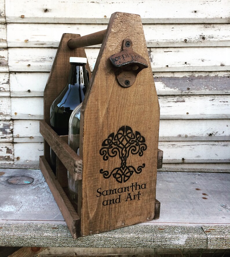 Personalized 64oz Growler Beer Tote Wooden Beer Carrier, Men's Gift image 8