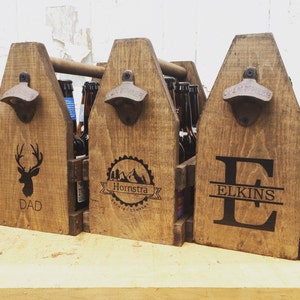 Personalized 6 Pack Wooden Beer Caddy or Condiment Tote, Unique Father&#39;s Day Gift