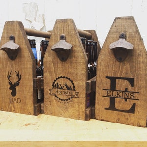 Personalized 6 Pack Wooden Beer Caddy or Condiment Tote, Unique Father's Day Gift image 1