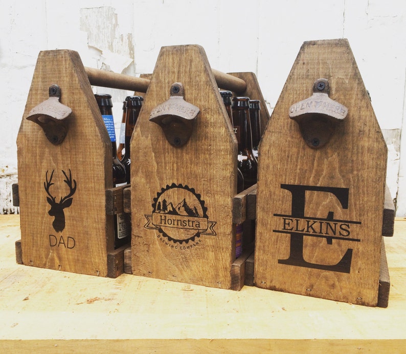 Personalized 6 Pack Wooden Beer Caddy or Condiment Tote, Unique Father's Day Gift image 1
