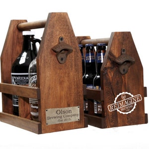 Personalized 64oz Growler Beer Tote Wooden Beer Carrier, Men's Gift image 1