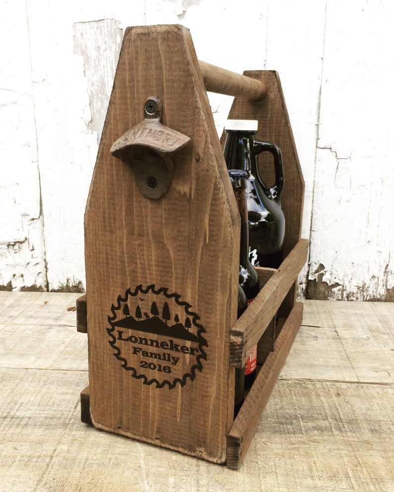 Personalized 64oz Beer Growler Wooden Caddy With Saw Blade Etsy