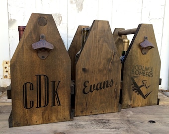Personalized 4 Bottle Wine Caddy, Rustic Custom Bottle Storage, Anniversary Gift