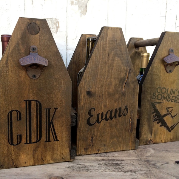 Personalized 4 Bottle Wine Caddy, Rustic Custom Bottle Storage, Anniversary Gift