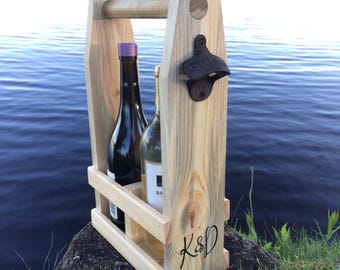 Rustic Wooden Wine Tote, Personalized 2 Bottle Caddy