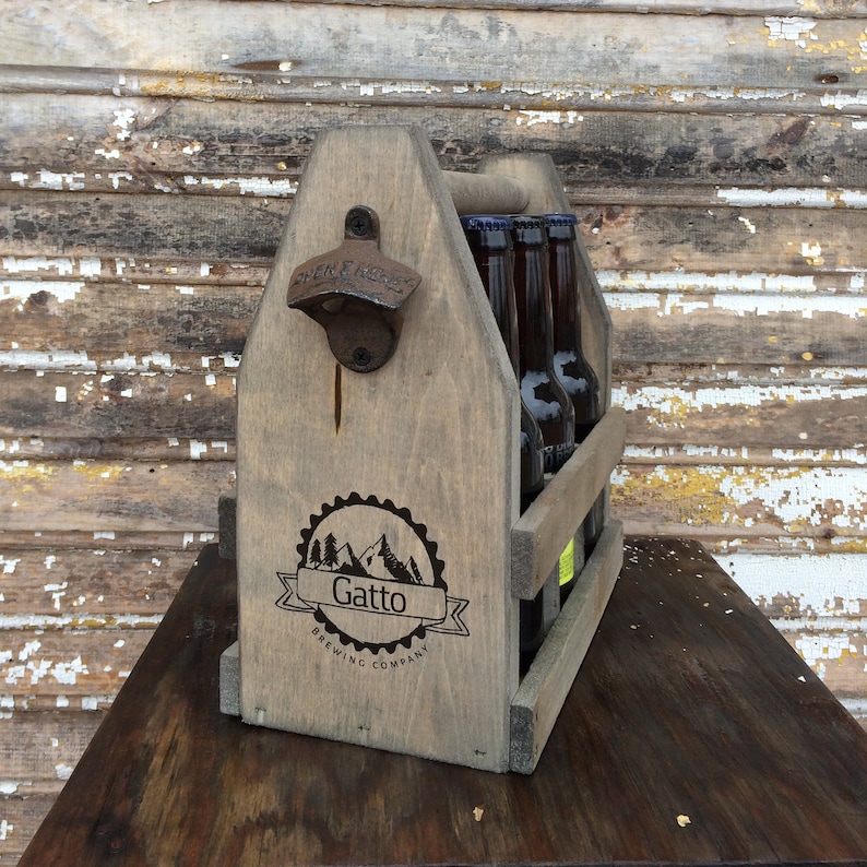 Men's Wooden Six Pack Beer Caddy Personalized With Bottle Opener image 5