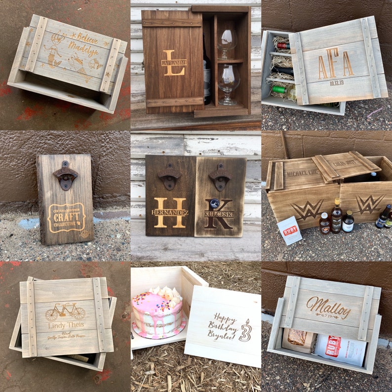 Personalized Gift For Couple Two Bottle Wine Box, First Anniversary Memory Storage Box image 10