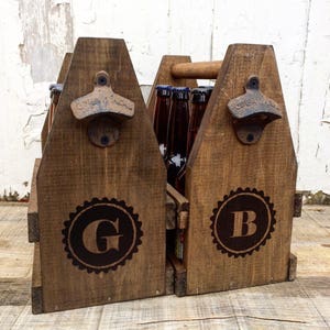 Men's Wooden Six Pack Beer Caddy Personalized With Bottle Opener image 2