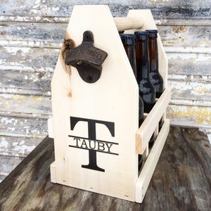 Men's Wooden Six Pack Beer Caddy Personalized With Bottle Opener image 4