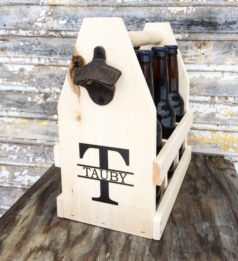 Men's Wooden Six Pack Beer Caddy Personalized With Bottle Opener image 4