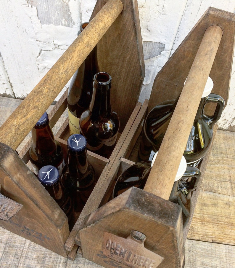 Personalized 64oz Growler Beer Tote Wooden Beer Carrier, Men's Gift image 6
