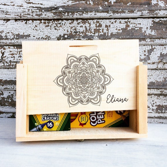 Download Adult Coloring Book Storage Box Wooden Mandala Back To Etsy