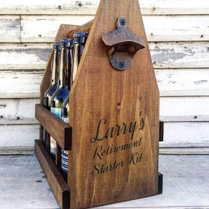 Retirement Gift Wooden 12oz Beer Caddy Coworker 6 Pack Present