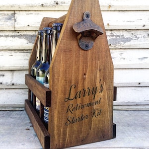 Retirement Gift Wooden 12oz Beer Caddy, Boss Day Gift