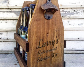 Retirement Gift Wooden 12oz Beer Caddy, Boss Day Gift