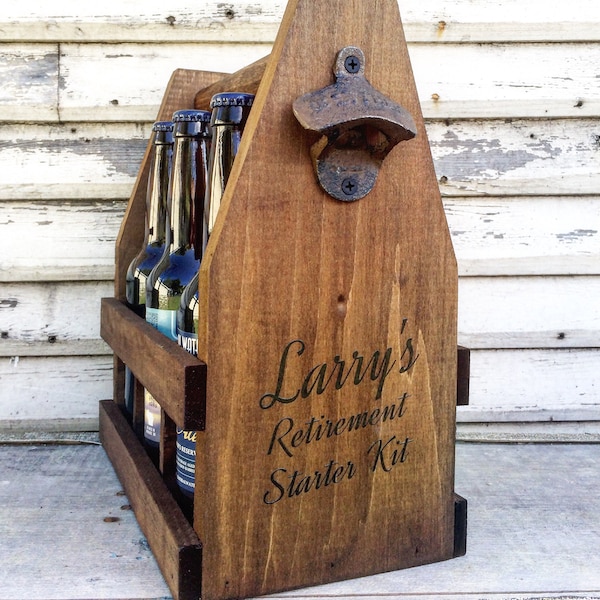 Retirement Gift Wooden 12oz Beer Caddy, Boss Day Gift