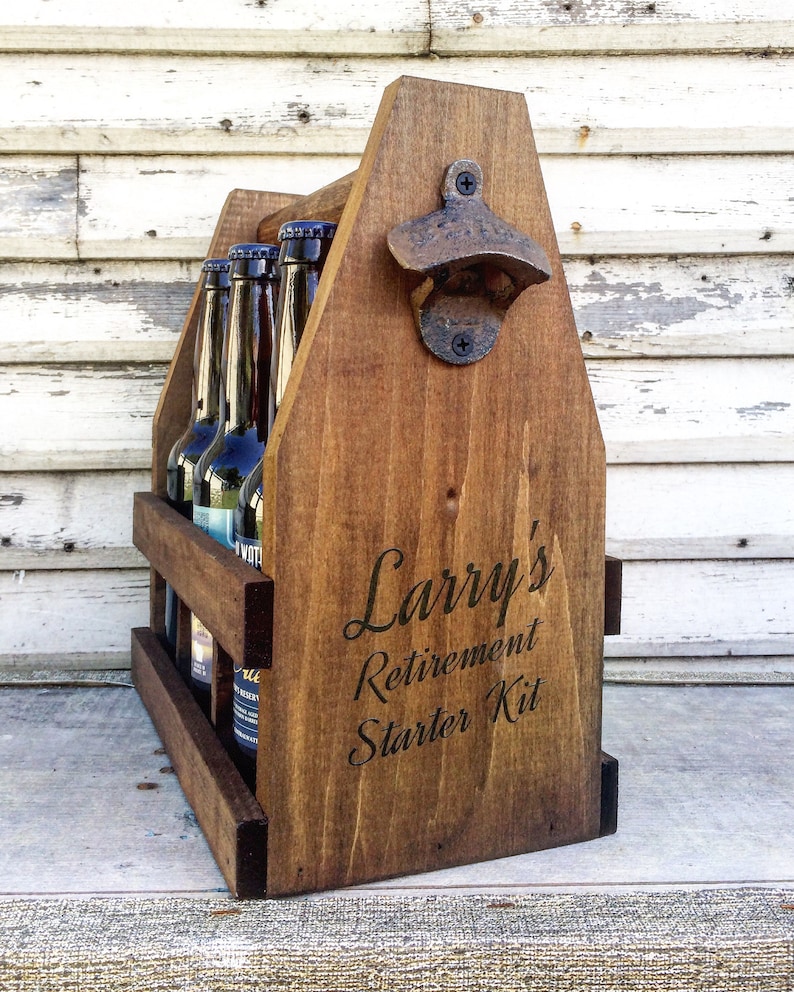 Retirement Gift Wooden 12oz Beer Caddy Coworker 6 Pack Present 画像 1