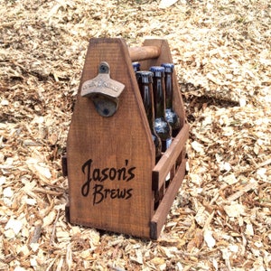 Personalized 6 Pack Wooden Beer Caddy or Condiment Tote, Unique Father's Day Gift image 4