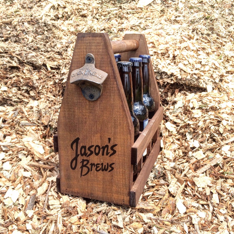 Personalized 6 Pack Wooden Beer Caddy or Condiment Tote, Unique Father's Day Gift image 4