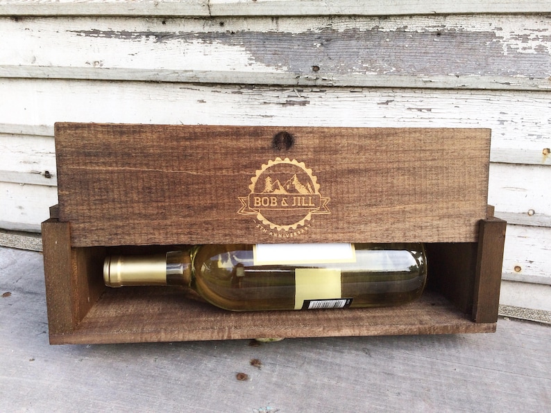 Single Wooden Wine Bottle Box With Wedding Monogram Etsy