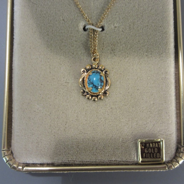 Vintage Gold Filled Turquoise Necklace, Seville Box