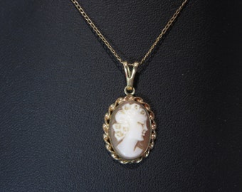 Vintage Gold Filled Shell Cameo Necklace, Petite Pendant