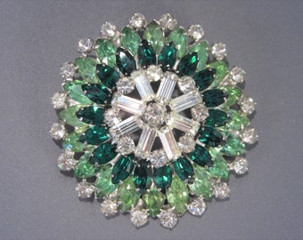 And Aqua Rhinestone Floral Brooch Green Vintage Selini Pink