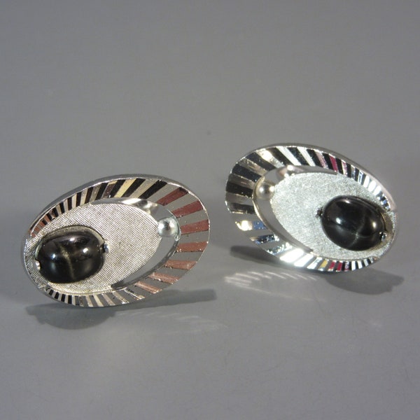 Black Star Sapphire Cufflinks Vintage Mens Jewelry