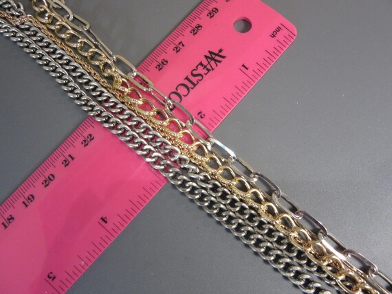 Bold Two Tone Multi Five Chain Strand Necklace Vi… - image 5