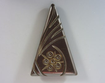 Antique Triangle Carved Bakelite Clip Vintage Art Deco