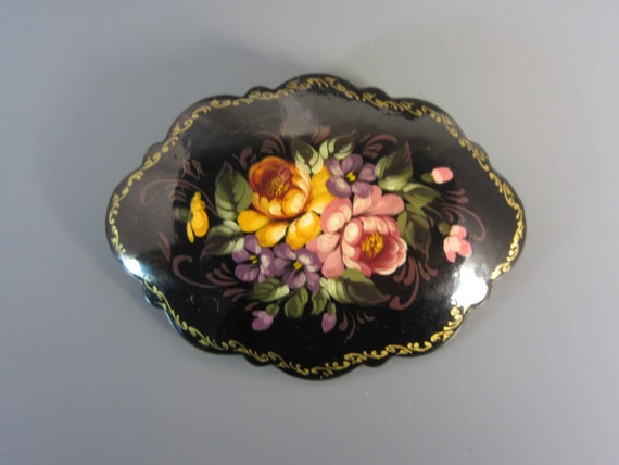 Vintage Russian Colorful Flower Bouquet Brooch, A… - image 1