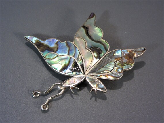 Vintage Sterling Inlay Butterfly Brooch 2 INch 7.… - image 3