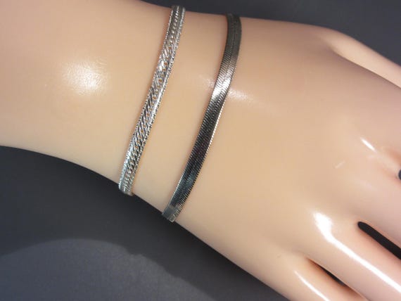 Two Herringbone Chain Bracelets, Silver Tone - image 7