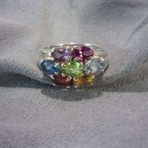 Vintage Sterling Multi Color Stone Ring Size 8