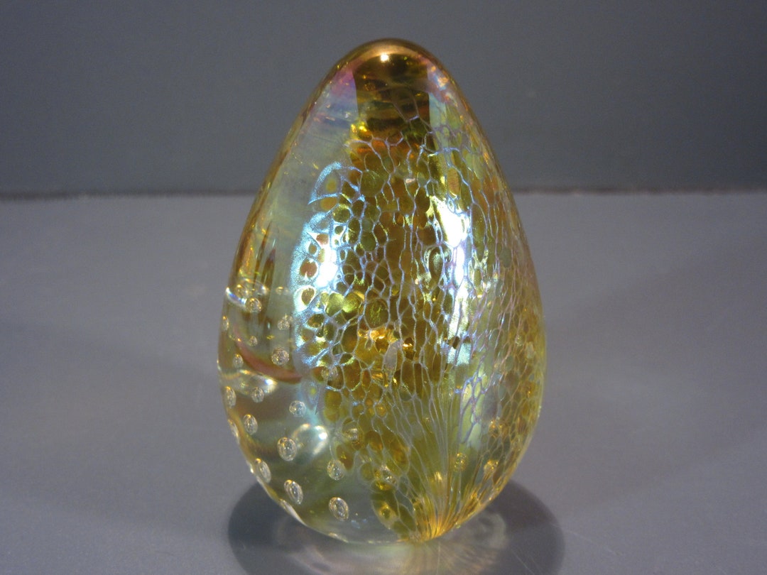 Vintage GES Glass Eye Studio Paperweight Egg Iridescent Snake Etsy