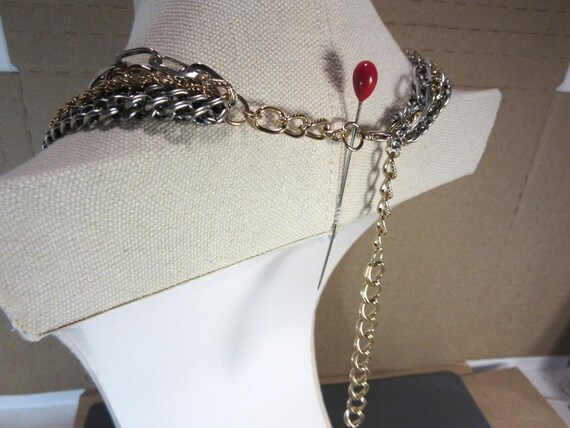 Bold Two Tone Multi Five Chain Strand Necklace Vi… - image 3