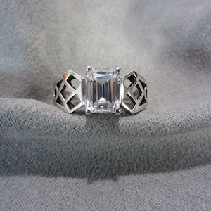 Vintage Sterling Diamonique Cubic Zirconia Ring Size 6, Emerald Cut