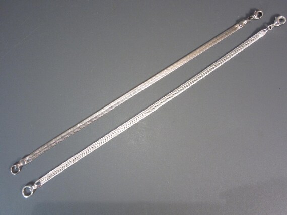 Two Herringbone Chain Bracelets, Silver Tone - image 3