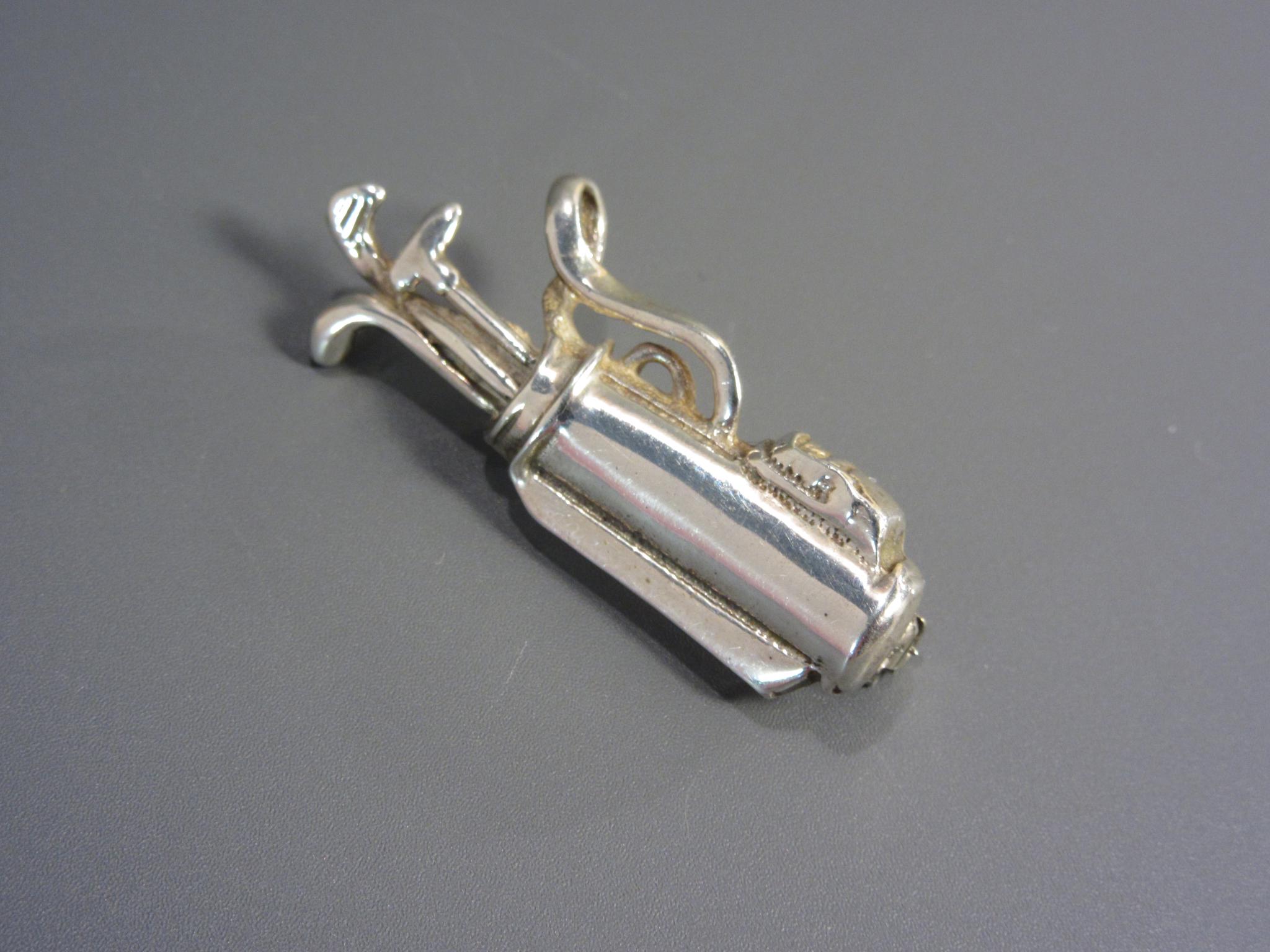 Vintage Sterling Golfing Brooch Golf Bag with Golf Clubs 7.5g