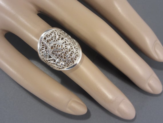 Vintage Wide Filigree Sterling Ring Size 5.5