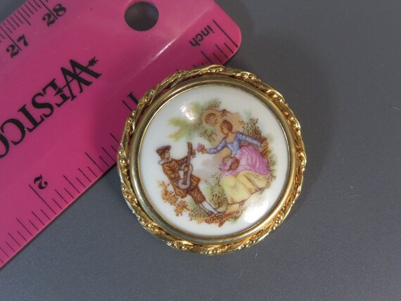 Vintage Limoges Porcelain Brooch, Courting Couple - image 6