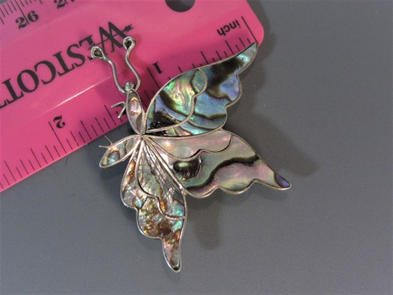 Vintage Sterling Inlay Butterfly Brooch 2 INch 7.… - image 9