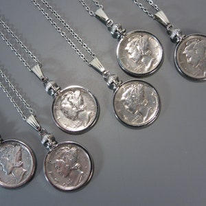 Choice 1940s / 30s Silver Mercury Dime Pendant Coin Necklace