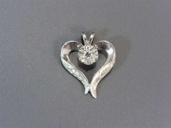 Estate 10k Diamond Heart Pendant Vintage - image 1