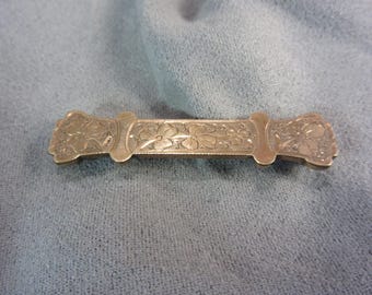 Antique Victorian Etched Bar Pin Brooch, Three Leaf Clover Good Luck