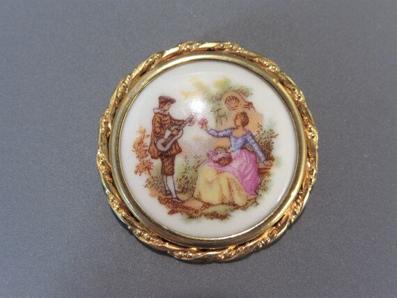 Vintage Limoges Porcelain Brooch, Courting Couple - image 7